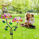 55'' Solar Powered Kinetic Wind Spinner Sculpture Pink Lotus Metal Stake Spinner for Patio, Lawn and Garden Decor Weather-Resistant Outdoor Art with Dual Lotus Design by CozyNest Decor