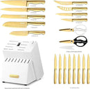 McCook® Kitchen Knife Sets, Golden Titanium Stainless Steel Knives Block Set with Built-in Sharpener by CozyNest Decor