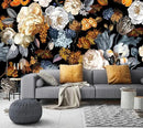WFBHUA-Black and Gold Floral Wallpaper for Bedroom Vintage Blue Peony Flower Wall Mural (Not Peel and Stick) by CozyNest Decor