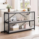 LVB Farmhouse Entryway Table, Metal Wood Console Table for Hallway, Industrial Rustic Sofa Table with 3-Tier Storage Shelf, Modern Entry Table for Foyer Front Home Living Room, Light Grey Oak, 47 inch by CozyNest Decor