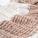 Battilo Chunky Knit Throw Blanket, Soft and Thick Chenille Throw Blanket, 50"x60" Handmade Cable Knit Crochet Blanket, Large Rope Knot Throw Blankets for Couch Sofa Bed Home Decor, Blush & White by CozyNest Decor