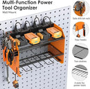 CCCEI Set Power Tool Organizer Wall Mount with Charging Station. Garage 4 Drill Storage Shelf with Hooks, Heavy Duty Metal Tool Battery Charger Organizer. Shop Utility Rack with Power Strip Orange. by GreenHaven Gardens