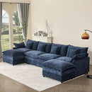 142.5" U Shaped Couch, Modular Sectional Sofa, 3-Seater Comfy Cloud Couch with Movable Ottoman, Deep Seat Couches for Living Room, Chenille, Navy by CozyNest Decor