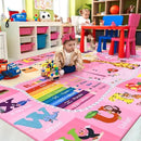 Kids Rugs for Playroom Bedroom Classroom Nursery, Non-Slip and Washable Rugs for Children Toddlers Girls, Educational and Fun Rug Carpets with ABC Alphabet Animals Shapes, 5x7, Pink by CozyNest Decor