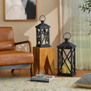 Glitzhome Modern Farmhouse Wooden Lantern Hanging Decorative Candle Lantern for Outdoor & Indoor Black Set of 2 (No Glass) by CozyNest Decor