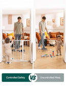 Babelio 29-43" Magnetic Baby Gate for Stairs,Doorways House,Kitchen,30" Tall Pet Barrier with Baffles,Pressure Mounted & Dual-Lock Design Safety for Kids Toddler,Auto-Close/Hold-Open,White by TinyTreasures Baby Boutique