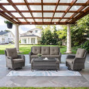 Wicker Outdoor Furniture Patio Furniture Set - 6 Piece Patio Conversation Set with Swivel Rocker Chairs, Rattan Sofa, Ottomans and Coffee Table, Gray Cushion by GreenHaven Gardens