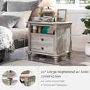 T4TREAM 24'' Farmhouse End Table w/4 Solid Wood Feet, Large 2 Drawers Wide Sofa Side Table with Charging Station, Tall Rustic Wood Square Nightstand for Living Room, Bedroom, Office, Light Rustic Oak by CozyNest Decor