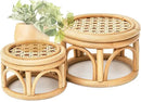 Set of 2 Small Boho Rattan Wicker Round Riser Plant Stand Indoor,Rustic Farmhouse Natural Wooden Circle Pedestal for Decor & Display, Tabletop, Office Decor by GreenHaven Gardens