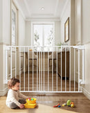 Cumbor 31.6-48" No Bottom Bar Baby Gate for Stairs, 2-in-1 Auto Close Dog Gate Indoor, Hardware Mounted Pet Gate for Doorways with Large Walk Thru Door, Child-Proof Safety Gate for Kids (White) by TinyTreasures Baby Boutique