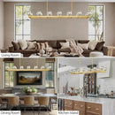72 Inch Brass Rectangle Wagon Wheel Chandeliers, Gold Chandelier for Dining Room Over Table, Modern Crystal Long Chandelier for High Ceiling, Farmhouse Large Linear Chandeliers for Kitchen Island by CozyNest Decor