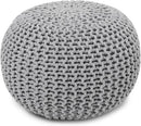 REDEARTH Round Boho Pouf Ottoman - Cable Knitted Cord Boho Pouffe - Stuffed Poof Accent Beanbag Footrest for Living Room - Nursery - Bedroom - Covered Patio - Study Nook (18”x18”x14”) - Gray-S by CozyNest Decor