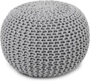 REDEARTH Round Boho Pouf Ottoman - Cable Knitted Cord Boho Pouffe - Stuffed Poof Accent Beanbag Footrest for Living Room - Nursery - Bedroom - Covered Patio - Study Nook (19.5"x19.5"x14") - Gray
