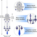 Crystal Prism Suncatcher Ornament with Hamsa Fatima Hand Protection Charm Turkish Greek Blue Evil Eye Sapphire Crystals Beads for Window Hanging Decoration by GreenHaven Gardens