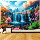 Delur Waterfall Tapestry Tropical Forest Mountain Sunset Tree Wall Hanging Tapestry Scenic Rainforest Landscape Nature Sunrise Headboard for Bedroom Living Room Home Decor (70.8" x 92.5") by CozyNest Decor