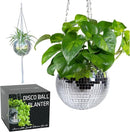 SCANDINORDICA Disco Ball Planter – Value Package: Mirror Disco Planter with Chain, Macrame Hanger and Acrylic Stand for Desk, Includes Self Watering Insert, Disco Ball Decor | 6 inch Silver by GreenHaven Gardens