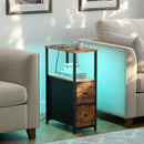 TUTOTAK Small Narrow LED End Table with Charging Station, Side Table Outlets, Nightstand with 2 Cloth Drawers, Couch Table, for Living Room, Bedroom, Bedside, Brown TB01BB085L by CozyNest Decor