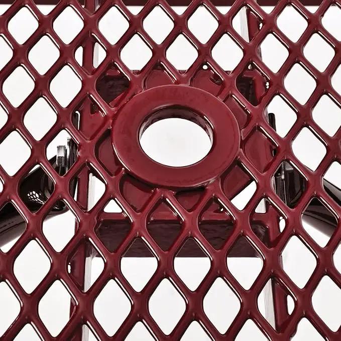 Global Industrial 4 ft. Expanded Metal Rectangular Outdoor Steel Picnic Table, Red, photo 10 of 11