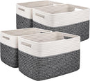 OIAHOMY 4 Pack Storage Baskets for Organizing, Basket for Shelves with Handle, Woven Baskets for Storage Toys, Towels, Books, Cotton Rope Basket 13" L x 9 " W x 7.8 " H, Black & White by TinyTreasures Baby Boutique