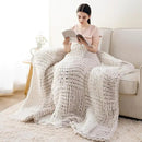 Battilo Chunky Knit Throw Blanket, Soft and Thick Chenille Throw Blanket, 50"x60" Handmade Cable Knit Crochet Blanket, Large Rope Knot Throw Blankets for Couch Sofa Bed Home Decor, Beige & White by CozyNest Decor