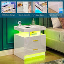 Night Stand with Light, High Gloss Nightstand with USB/Wireless Charging Station, LED White Nightstands with Storage Drawers, RGB Side End Table for Bedroom Furniture（White by CozyNest Decor