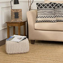 REDEARTH · Cube Low Pouf Foot Stool Ottoman - Hand Knitted Poof - Cord Boho Pouffe - Home Décor - Stuffed Footrest for Living Room - Nursery - Bedroom - Covered Patio - Room (16" x 16" x 8") - Ivory by CozyNest Decor