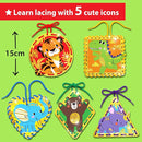 EZCRA Premium Foil Edge Lacing Cards for Kids Ages 3-6 | 10 Double-Sided Animal and Space Sewing Cards with Multilingual Learning | Durable Cardboard Fine Motor Skills Activity Kit by TinyTreasures Baby Boutique