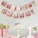 pinkblume 1st Birthday Burlap Photo Banner Garland Handmade Felt from Newborn to 12 Months with Gradient Dusty Pink Ribbon for Baby Girl First Birthday Monthly Milestones Party Decorations Supplies by TinyTreasures Baby Boutique