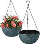 10 inch Hanging Planters for Indoor Plants, 2 Pack Planters for Outdoor Plants with Drainage Holes and Chain, Round Plastic Hanging Baskets, Hanging Flower Pots for Balcony Garden Decor-Black Speckle by CozyNest Decor