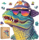 Wooden Puzzles for Adults, Glasses Crocodile Jigsaw Puzzles 200 Pieces Animal Unique Shaped Wood Cut Puzzle Gifts for Adults and Kids, Family Puzzle Games by TinyTreasures Baby Boutique