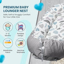 Baby Support Base for Awake Time – Foldable & Soft – 100% Cotton - Machine Washable - Perfect Baby Gift– Breathable & Soft Travel for Baby Boys & Girls (Feathers n Leaves-Grey) by TinyTreasures Baby Boutique