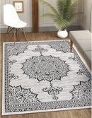 CAMILSON Outdoor Rug, 8x10 Medallion White Black Modern Area Rugs for Indoor and Outdoor Patios, Kitchen and Hallway Mats, Washable Porch Deck Outside Carpet (Medallion White, 8 x 10) by GreenHaven Gardens