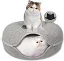 Donut Cat Tunnel Bed Peekaboo Cat Cave for Large Cats Up to 30 Lbs, Kitty Interactive Playing Tent House for Multiple Cats,Detachable,Scratch Resistant (Light Gray, Medium - 20 Inch Diameter) by CozyNest Decor