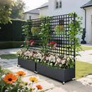 Metal Planter Box with Trellis Privacy Screen, Raised Garden Bed with Lattice Trellis & Wheels, Privacy Planters for Patio, Planter Box for Climbing Plants, Flower, 73"x 47"x 16", Black by GreenHaven Gardens