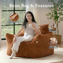 Giant Plush Bean Bag Chair for Adults with Armrests - Oversized Comfy Orange Beanbag Lounge Lazy Floor Sofa Accent Chair for Living Room, Bedroom & Dorm, Cozy Fluffy Single Cloud Mini Couch by CozyNest Decor
