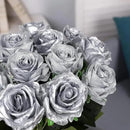 Silver Fake Roses Artificial Flowers - 10 Pcs Fake Artificial Roses Silk Flowers with Stems for Home Wedding Hotel Office Centerpiece Decor by CozyNest Decor