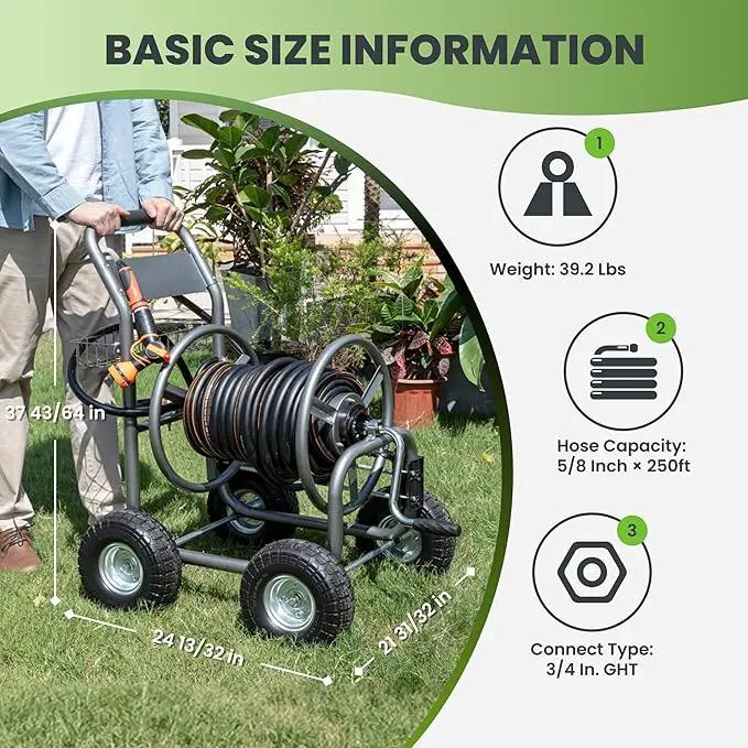 Giraffe Tools Hose Reel Cart, Hose Cart with Wheels Heavy Duty, Industrial Hose Reels for Outside, 250-Feet of 5/8" Hose Capacity, Hose Guide Pre-Installed, photo 4 of 8