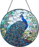 7.8'' Peacock Decor Suncatcher Stained Glass - Originally Designed Peacock Suncatchers for Sun Catchers Indoor Window | Gifts for Peacock Lovers Painted Glass Panel Decor Themed Gift by GreenHaven Gardens