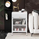Modern Metal Side Tables, End Tables with Glass Door, 2-Tier Nightstands with Storage Shelves, Accent Table, Slim Sofa Table for Living Room, Bedroom (1, White) by CozyNest Decor