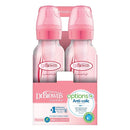 Dr. Brown’s Natural Flow® Anti-Colic Options+™ Narrow Baby Bottles, 8 oz/250ml, with Level 1 Slow Flow Nipple, 4 Pack, Pink/Clear by TinyTreasures Baby Boutique