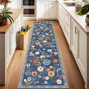 Floral 2x8 Area Rug Machine Washable Soft Print Boho Carpet Non Slip Doormat Low Pile Flower Area Rugs for Living Room Bedroom Nursery Kitchen Dining Room Indoor-Blue/Grey by TinyTreasures Baby Boutique