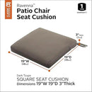 Classic Accessories Ravenna Water-Resistant 19 x 19 x 3 Inch Patio Seat Cushion, Dark Taupe, Chair Seat Cushion by GreenHaven Gardens