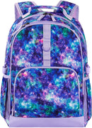 Choco Mocha Galaxy Backpack for Girls, Elementary School Backpack for Girls Ages 6-8 Kids Kindergarten Backpack Large Bookbag 18 Inch with Chest Strap, Purple by TinyTreasures Baby Boutique