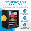 Newair 24" Beverage Refrigerator 177 Can Capacity, Black Stainless Steel Mini Fridge with Built-in Cooler and Glass Door, Cool your Soda, Beer, and Beverages to 37F