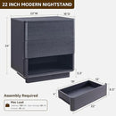 Nightstand with Charging Station, 22" Push-to-Open Bedside Table with 2 Storage Drawers, Large Modern End Table for Bedroom,Black by CozyNest Decor