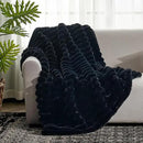 Cozy Bliss Faux Fur Throw Blanket for Couch, Cozy Warm Plush Striped Blanket for Sofa Bedroom Living Room,50 * 60 Inches Black by CozyNest Decor