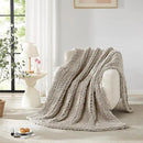 L'AGRATY Chunky Knit Blanket Throw: 80''x90'' Chenille Chunky Knitted Throw Blankets for Bed Couch - Handmade Thick Big Cable Knit Blanket - Large Crochet Rope Blankets for Home Decor(Light Linen) by CozyNest Decor