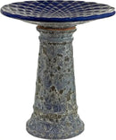 Sunnydaze Rennes Outdoor Ceramic Bird Bath - 22.5" H - UV- and Frost-Resistant - Glazed Bowl with Blue Lava Finish by GreenHaven Gardens
