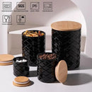 Sweejar Ceramic Canisters Sets for Kitchen Countertop, Relief Food Storage Jar with Bamboo Lid, Stackable Container for Flour, Coffee, Pasta, Cereal, Tea, Cookies, Sugar, Spices, Pack of 4 (Black) by CozyNest Decor