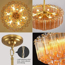 Modern Amber Glass Chandelier, 14" Round Crystal Dining Room Pendant Light Chandelier, Luxury Brass Hanging Fixture for Bedroom, Gold Kitchen Island Light, Dimmable Small Ceiling Lighting Chandeliers by CozyNest Decor